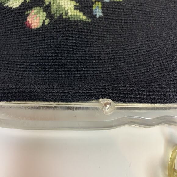 Vtg Needlepoint Purse Handbag Floral Tapestry Acrylic Lucite Close Chain 1950s - Picture 8 of 13